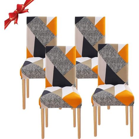 Housse de Chaise Salle à Manger Extensible 4 Pièces,Housse de Chaise Universelle Lavables,Couverture de Chaise Facile à Nettoyer pour Décor Salle à Manger Hôtel Restaurant(Géométrie,par 4) (1/5)