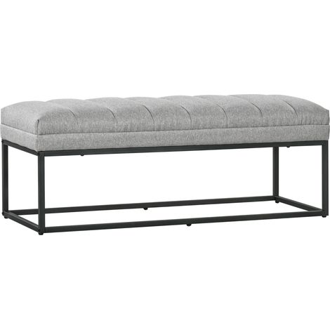 Panca imbottita effetto lino grigio chiaro 120 x 44 x 45,5 cm MODENUIT (1/5)