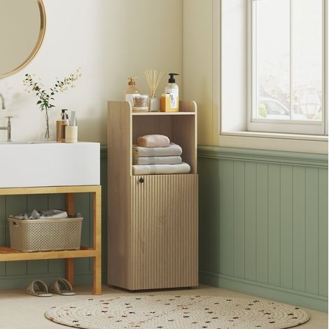 Mobile bagno nordico effetto rovere, a terra, 1 anta, vano aperto e ripiano regolabile, 40 x 31 x 104 cm (1/5)