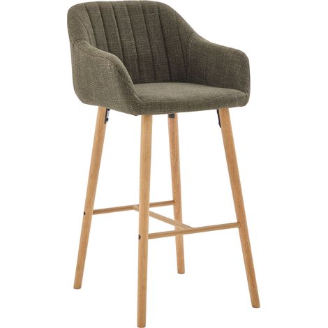 Lot de 2 tabourets de bar avec dossier haut et accoudoirs, assise en lin beige, pieds en métal noir, style nordique (1/5)