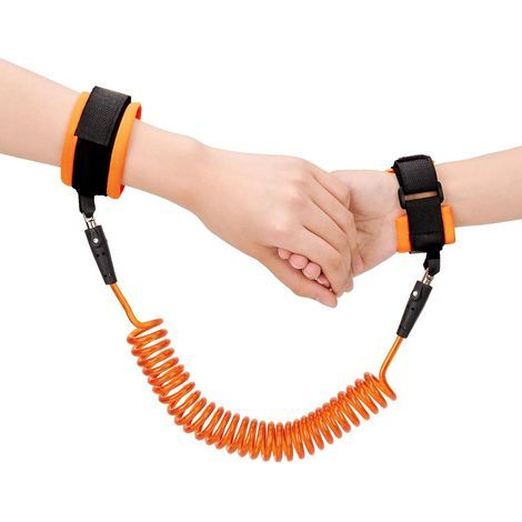 Correa de muñeca antipérdida de 2,5 m de largo para niños, correa de seguridad elástica giratoria de 360° para bebés y niños pequeños (naranja). (1/5)