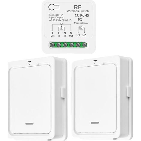 Interruttore della luce wireless/Compatibile con interruttori manuali, ricevitore a relè da 10A e telecomando, interruttore on/off per lampade fino a 1500 W (1/4)