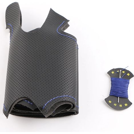 (Fil bleu) Housse de volant personnalisée pour voiture, compatible avec Infiniti FX, FX35, FX37, FX50, Nissan Juke, Maxima, Sentra, volant en cuir noir tressé. (1/5)