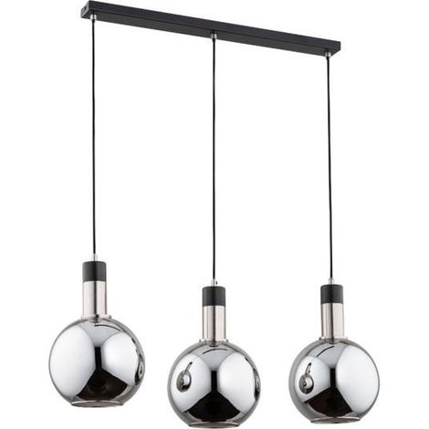 Alfa MAYA Triple Pendant Ceiling Light, Black Metal with Silver Accents, 3x E27 Sockets (Max 15W Each), Dimmable, 90cm Drop, 75cm Wide, Modern Dining Room (1/2)