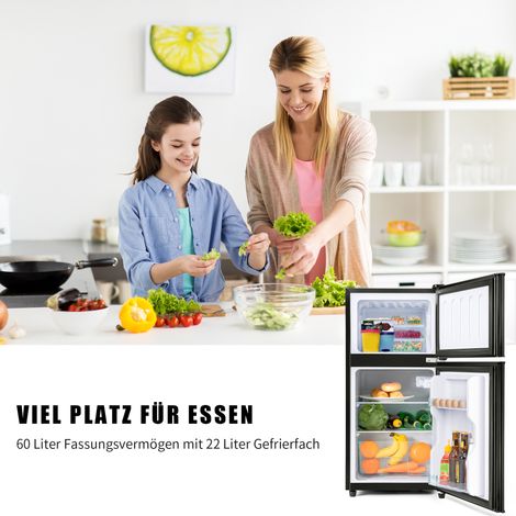 Réfrigérateur-congélateur, hauteur 86,8 cm, largeur 45,5 cm, double porte, capacité totale 60 litres (congélateur 22 litres, réfrigérateur 38 litres). Consommation : 102 kWh/an, éclairage LED. Noir Pr (1/5)
