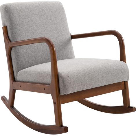 Fauteuil à bascule vintage gris, rembourré, bois et polyester, pour intérieur, salon ou bureau, 64 x 86 x 80 cm
