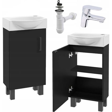 STAMAR  Badezimmer-Schränke mit Waschbecken - 40 x 22 cm - Schwarz matt - Modernes Design, Einfache Montage