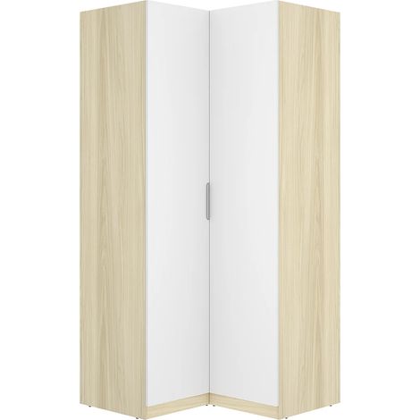 Armadio angolare 2 ante L97 cm Bianco e naturale chiaro - KALONY (1/5)