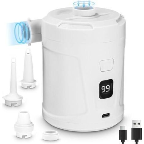 Electric Air Pump, Electric Inflator Deflator, 5200 mAh Rechargeable Battery, Air Mattress Inflator with 3 Air Nozzles, Fast Inflators for Inflatable Boat/Air Mattress (1/4)