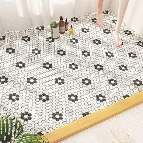 Grand tapis de douche en luffa pour douche intérieure, tapis de sol de salle de bain en PVC souple, tapis de bain de massage avec drain, séchage rapide, anti-moisissure (blanc, 60 x 90 cm) (1/5)