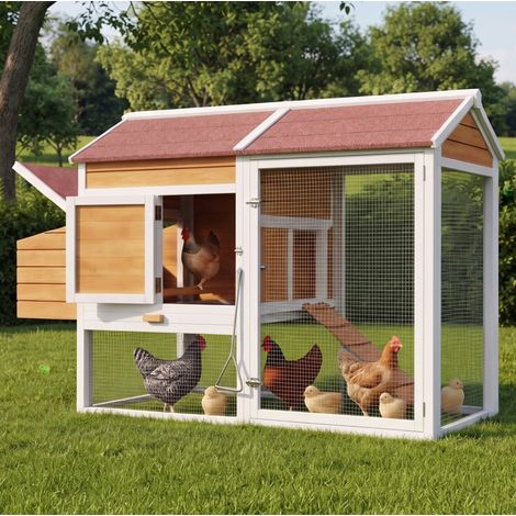 Pollaio da esterno 185x91x115 cm in legno naturale con recinto, per 6-7 galline – MEUBLIV (1/5)