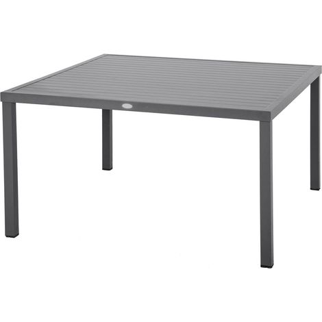 Hesperide – Table de jardin carrée 8 places en aluminium traité époxy – Coloris graphite – Dimensions 136x136x73 cm – Résistante aux intempéries