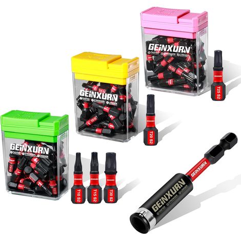 Torx 90pcs Screwdriver Bits 25mm (T10/T15/T20/T25/T30) Star Magnetic Screwdriver Bits S2 Steel 1/4" Hex Shank with 1 Piece Bit Holder in Colorful Box (1/5)