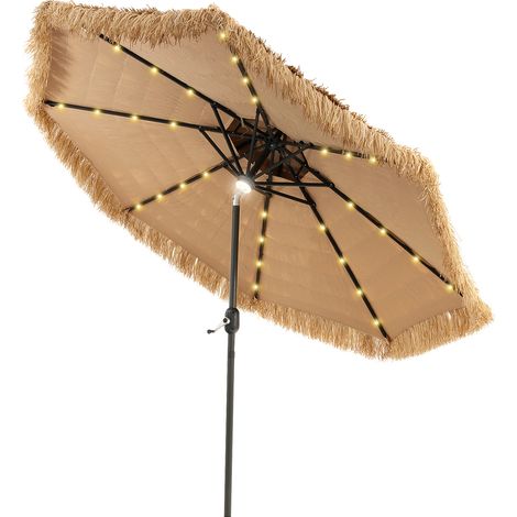 Goplus – Parasol de jardin inclinable 2,7m – Toit en chaume PE – 32 lumières LED solaires – Cadre métal robuste – Idéal pour plages et jardins