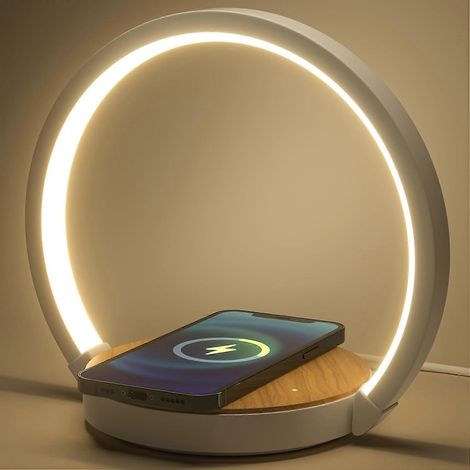 Nachttischlampe mit kabellosem Ladegerät, Nachtlicht mit induktiver Ladefunktion, berührungsempfindliches LED-Nachtlicht mit 3 einstellbaren Helligkeitsstufen und sanftem Licht (1/5)