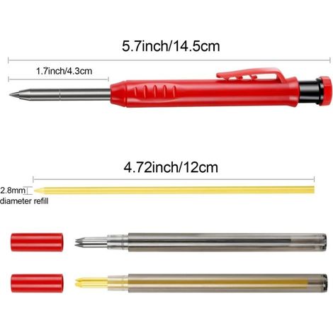 Robuster und ausziehbarer Konstruktionsbleistift, Zimmermannsbleistift mit 6 Minen und Radiergummi, Druckbleistift, integrierter Anspitzer, Holzbearbeitungsmarker mit langer Spitze für Architekten und (1/4)