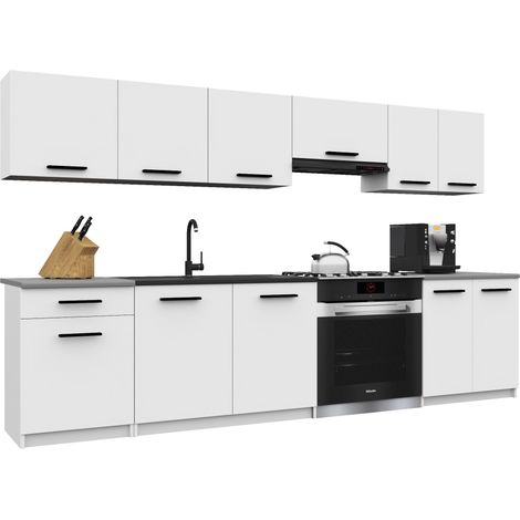 Belini ITALIA 2 Küche Ausgestattet Modular Komplett - 240 cm. Ober- und Unterschränke mit Arbeitsplatte, Weiß Matt (1/5)