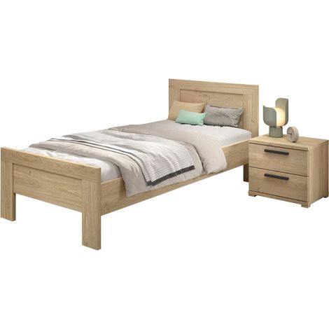 MARCO - Chambre Enfant Lit 90x200cm + Chevet Aspect Chêne clair