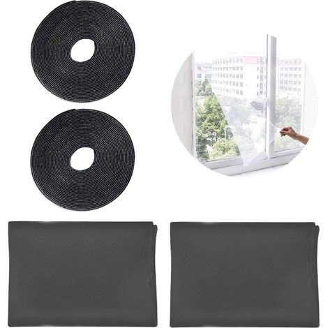 Pack de 2 fenêtres anti-insectes avec 2 bandes velcro autocollantes - fenêtres moustiquaires - moustiquaires (1,3 x 1,5 m, noir), (1/5)
