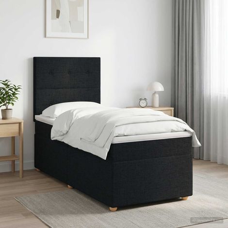 Cama box spring con colchón con cabecera Negro 90 x 190 cm Tela (1/5)