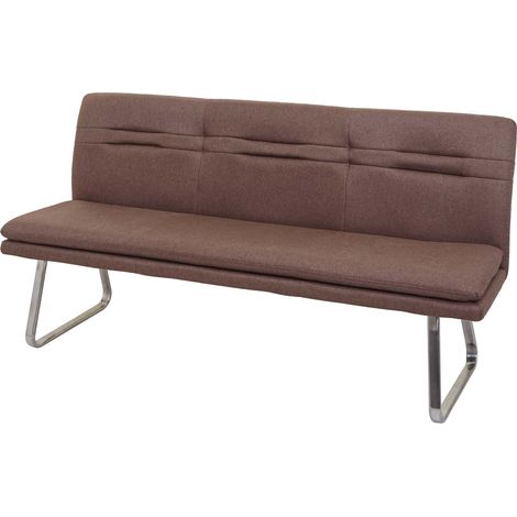 Sitzbank HHG-911, Esszimmerbank Bank Polsterbank, Rückenlehne Stoff/Textil Edelstahl gebürstet braun 180cm