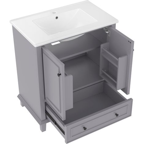 Mobile bagno da terra con lavabo in ceramica integrato 76x46x87 cm MDF e legno grigio HOMVRA (1/5)