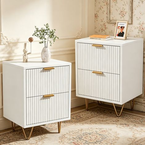 Lot de 2 Table de Chevet - Table de Nuit avec 2 tiroirs, Table d'appoint pour Chambre à Coucher - Meuble de Rangement Moderne, Blanc (1/5)