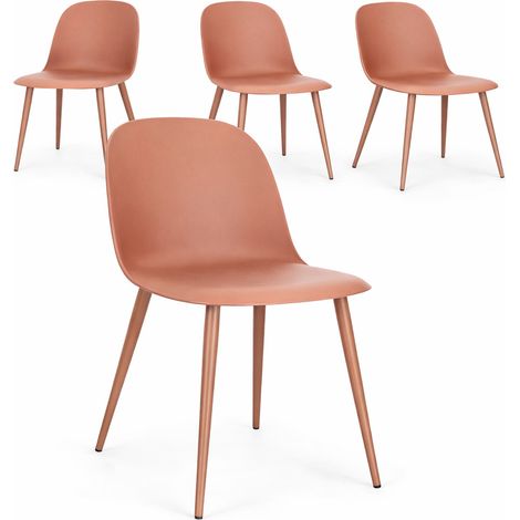Lot de 4 chaises ELLA – Acier peint & polypropylène-Terracotta (1/5)