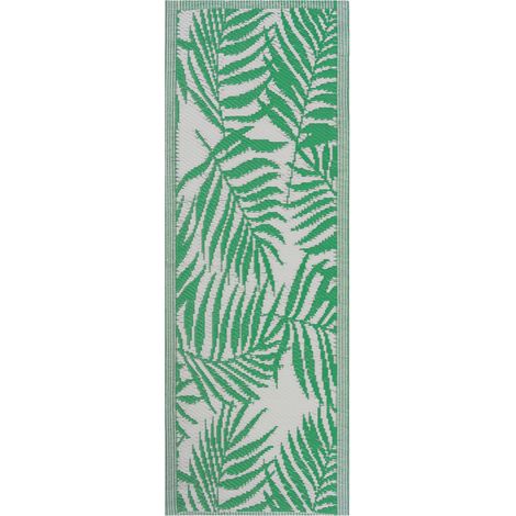 Alfombra verde blanco 60 x 105 cm con patrón floral de hojas de palmera Kota (1/5)