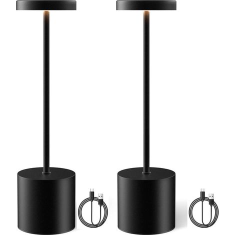 Lampe de table sans fil, rechargeable et à intensité variable pour salle à manger, terrasse, chambre et table de chevet, lot de 2 (noir) (1/5)