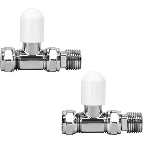 Warmehaus 15mm Radiator Valves Twin Pack Straight White/Chrome