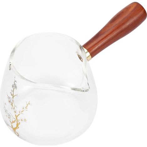 Distributeur de thé anti-brûlure en verre avec tasse à lait et poignée en bois pour le rangement (1/5)