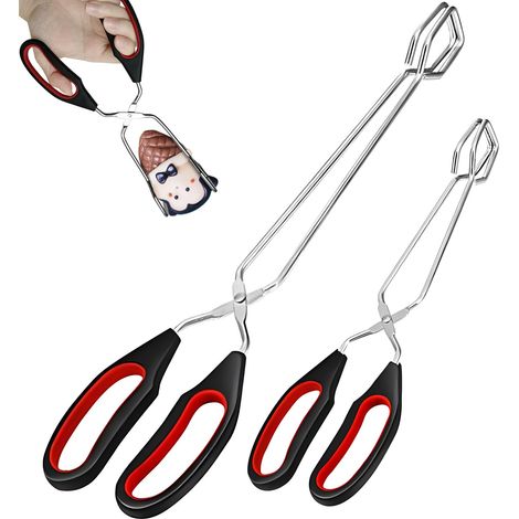 Lot de 2 pinces à barbecue inox avec poignées antidérapantes et chaude - Pince à charbon de bois pour cuisine, pâtisserie, BBQ (1/4)