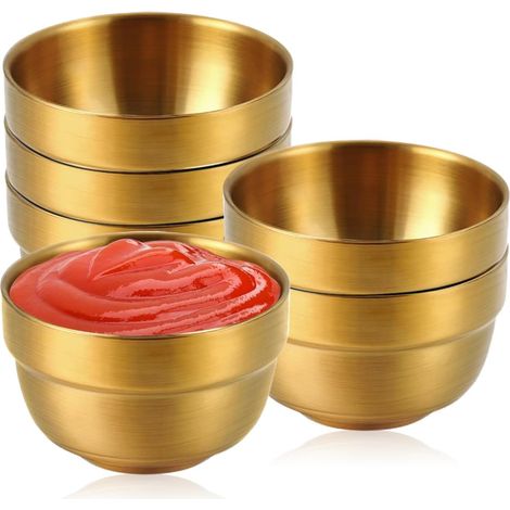 Petit pot à sauce en acier inoxydable de 6,9 x 4,6 cm, 93 ml, double paroi isolante, couleur or métallisé. (1/5)