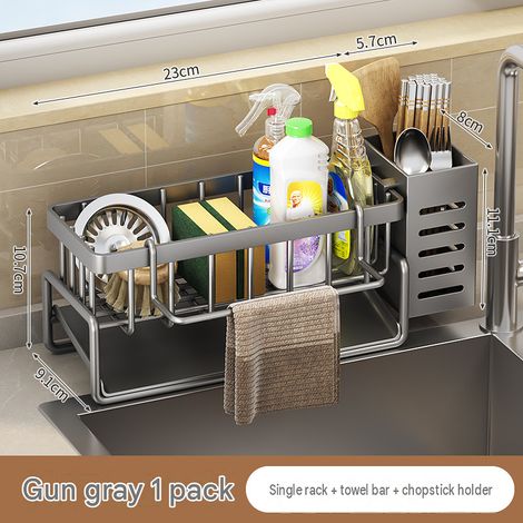 CYUNSHOP Support d'évier en acier au carbone gris – Étagère de rangement, solide, antirouille et réglable, idéale pour vaisselle. (1/5)