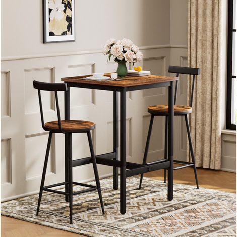 Ensemble bar 60x60x92 cm en panneau mélaminé et acier brun, gain de place pour studio – MEUBLIV (1/5)
