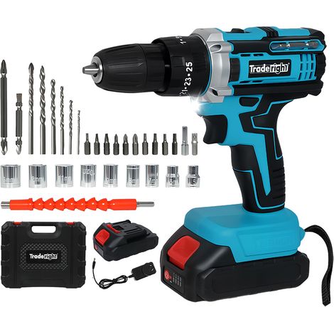Traderight 2 Battery 21V Cordless Drill Combi Driver Electric Screwdriver Set