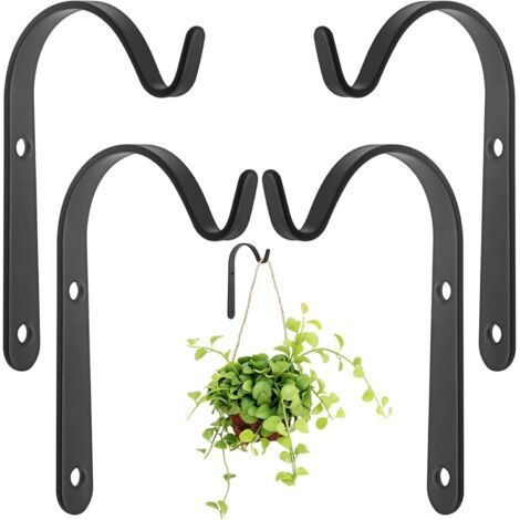 Noir - Lot de 4 crochets de suspension avec supports de panier en métal pour mangeoires d'oiseaux, plantes, lanternes, carillons éoliens, etc. à l'extérieur et à l'intérieur.