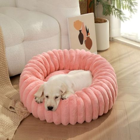 Lit Beignet pour Chat -Coussin Rond Apaisant en Peluche, Lavable avec Fond Antidérapant pour Chaton,Chiot-rose 80cm (1/5)