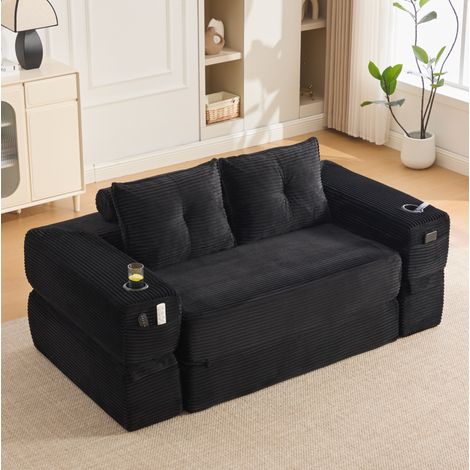 sofá cama de pana con bolsillo y portavasos OKMYHOME (1/5)