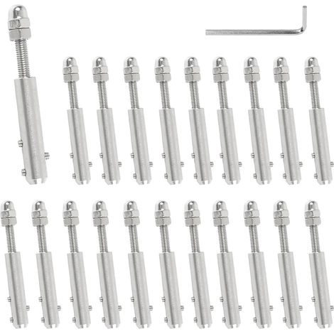 20 Pieces Stainless Steel Cable Tensioner for 4 mm Stainless Steel Cable Tensioner with Threaded Rod and Allen Key for Hauba Fixing (1/5)