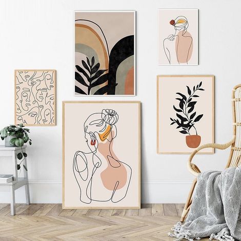 Lignes abstraites et minimalistes, silhouette féminine, décoration intérieure (1/5)
