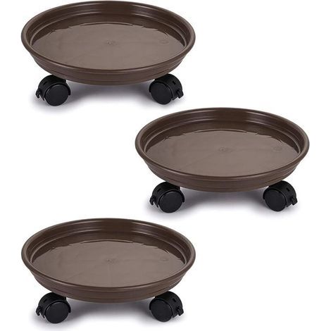 Roulettes universelles pour pots de fleurs – Lot de 3 roulettes en caoutchouc noir avec frein, hauteur 10 cm, charge max 50 kg (1/4)
