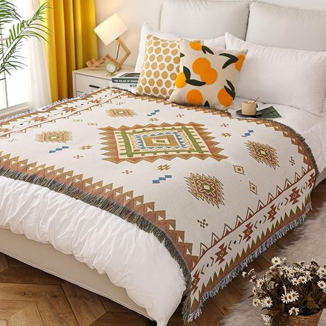 Kindfiber OÜ-Couvertures Disponible en Face Coton Tissé Lit avec Gland Style Ethnique Boho Motif Géométrique Décorative Jeté Nappes Tapisserie Tapis 180x130cm (1/5)