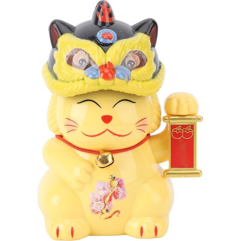 Chat Porte-Bonheur Solaire Automatique Jaune 8x4,5cm en Plastique pour Voiture et Intérieur - Hoche la Tête sans Pile (1/5)
