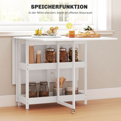 Table pliante design industriel, pour jusqu'à 4 personnes, étagères ouvertes, flexible, métal, panneau de particules, blanc (1/5)