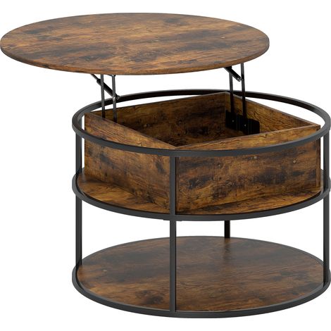 GagaTable basse ronde relevable avec rangement Marron (1/5)