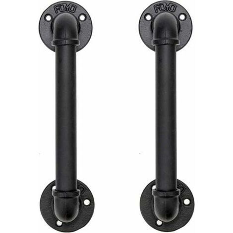 Ensemble de 2 Industriel Tuyau Poignée deTraction de Porte, Barre D'appui, Poignées de Porte de Grange， Antique Rustique En Fonte Pour Rampe, Noires，30 cm de Long (S(25D,27L), Noires)