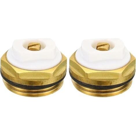 3/4" BSP Mâle Filet Manuel Radiateur Air Ventilation Bouchon Vannes, 2 Paquet Laiton Bouchon pour Radiateur Chauffage, Or Blanc (1/5)