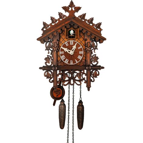 Pendule à coucou de la Forêt-Noire de style nordique rétro - Horloge murale coucou en bois, horloge de réveil minimaliste, décoration créative (1/5)